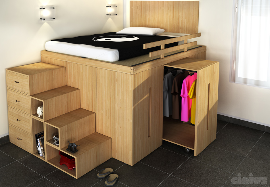  Bett - Spazio  / Futonbett / Massivholzbetten / massivholzbetten / Holzbetten / futonbetten / Japanische Bett / Holzbetten Design cinius