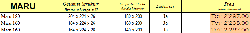  Preisliste Bett - Maru
