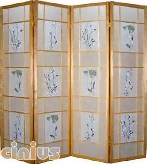 Separ� a 4 ante, paraventi, con decorazioni floreali flower, telaio in legno color nero o naturale