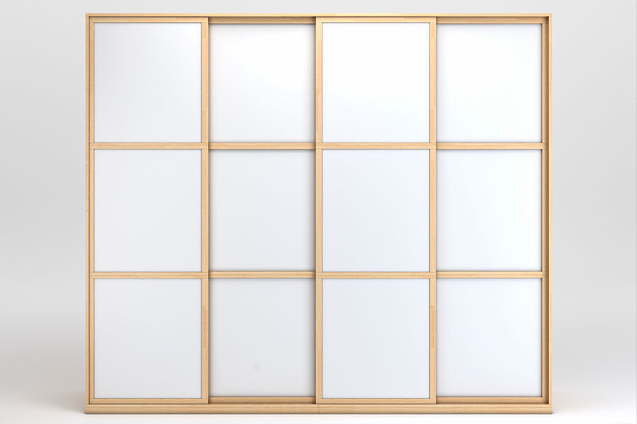 Armoire Cinius Hêtre massif lamellé, Sur mesure, Portes coulissantes sans mécanisme, Anti poussière