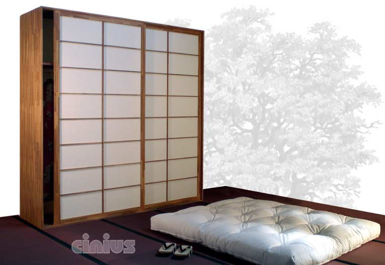 Armoire en hêtre à portes coulissantes japonaises Shoji