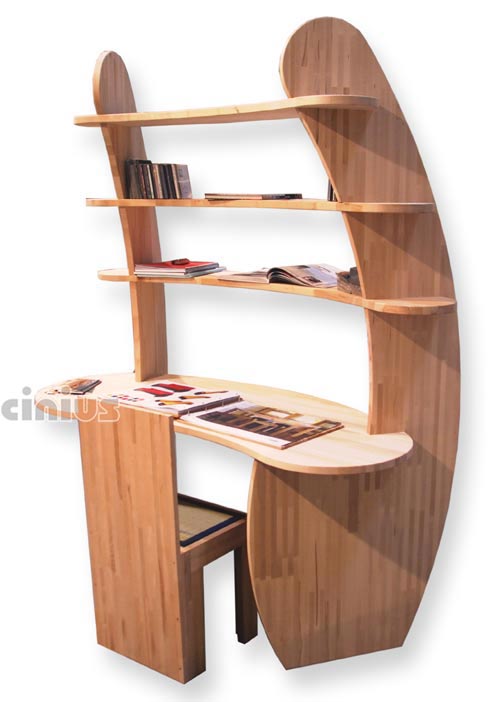 Bureau enveloppant, réalisé en hêtre massif lamellé, à encastrement