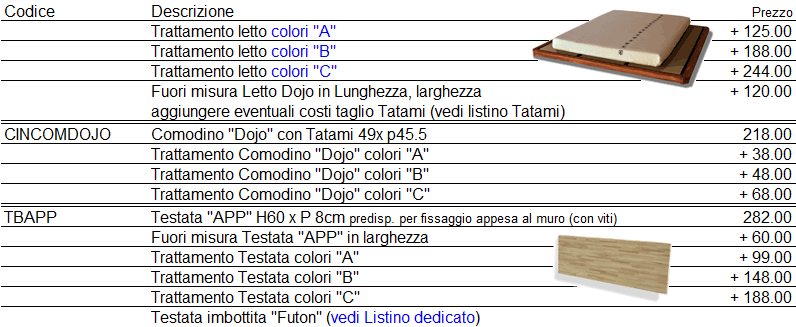 Listino prezzi letto Dojo di Cinius