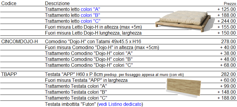 Listino prezzi letto Dojo H di Cinius