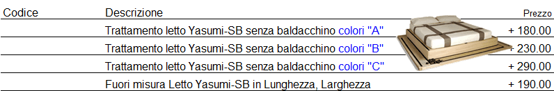 Listino prezzi letto Yasumi di Cinius