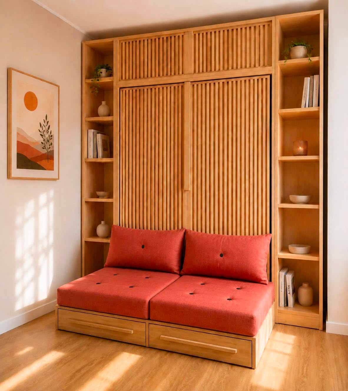 Letto a scomparsa con bacchetti verticali: chiuso