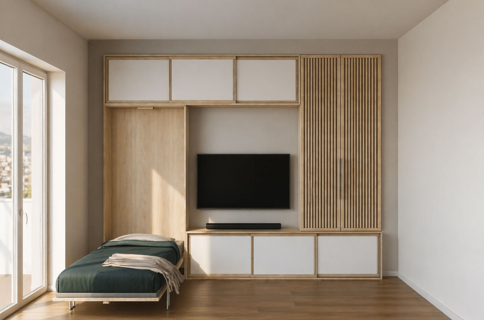 Letto a scomparsa parete attrezzata