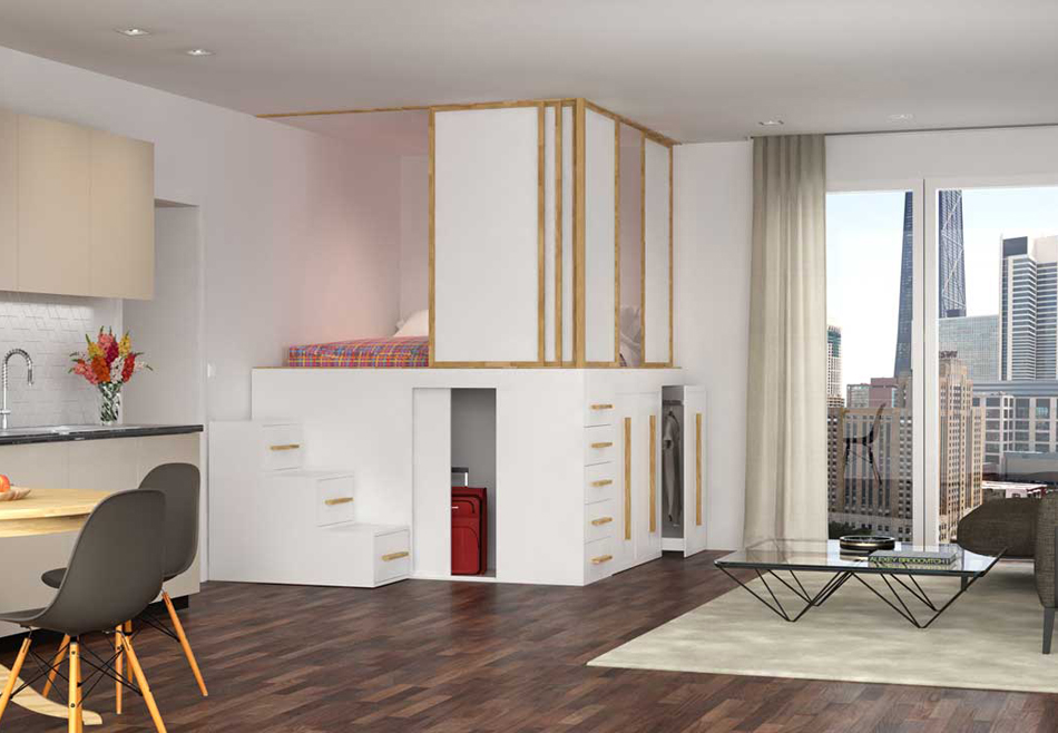 Letto salvaspazio con carrelli armadio estraibili, Letto salvaspazio contenitore, in legno, design innovativo