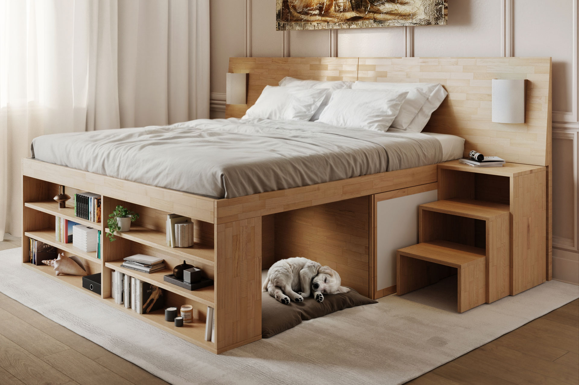 Letto salvaspazio alto con armadio ad ante scorrevoli - SpazioBed-Fido.
