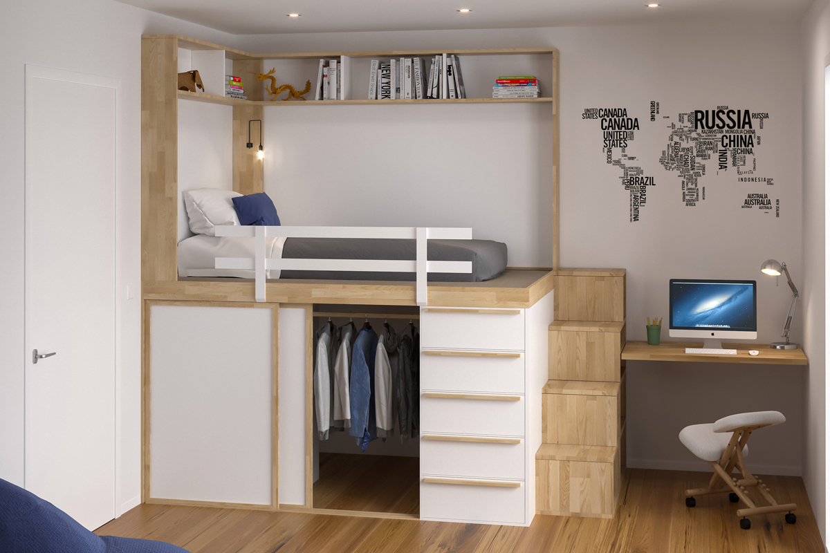 Letto salvaspazio: letto per cameretta salvaspazio contenitore in legno, design innovativo