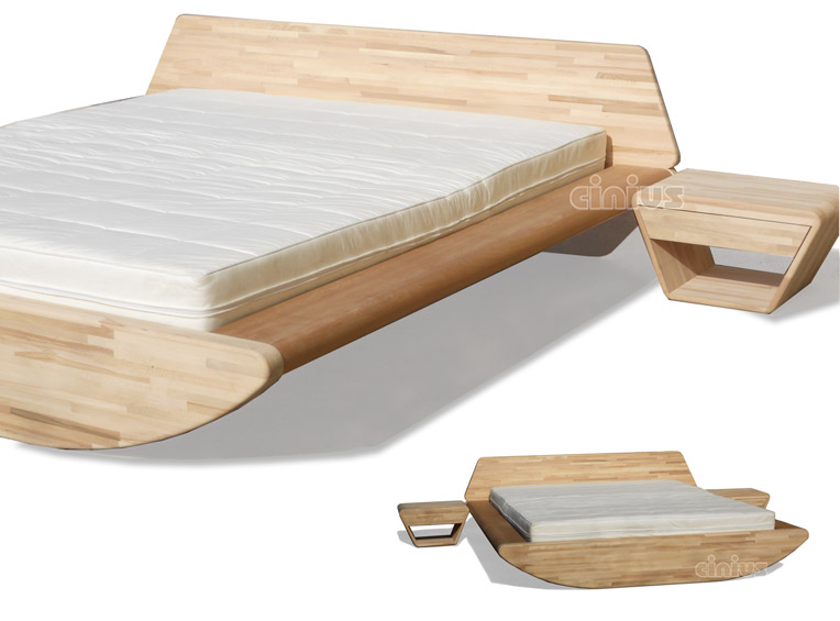 Letto Onda di Cinius con testata e comodini in legno massello