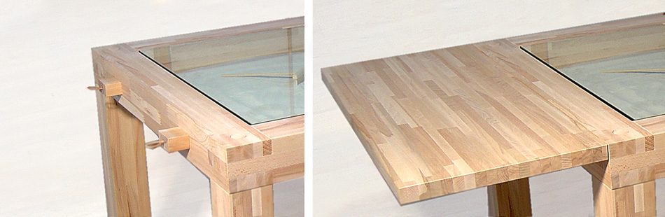 mobile in legno con piano in vetro  